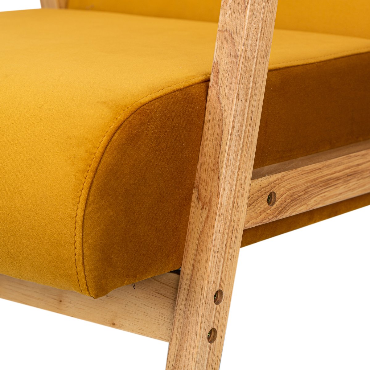 Fauteuil de salon en bois massif, LOUIS jaune moutarde, NORDLYS