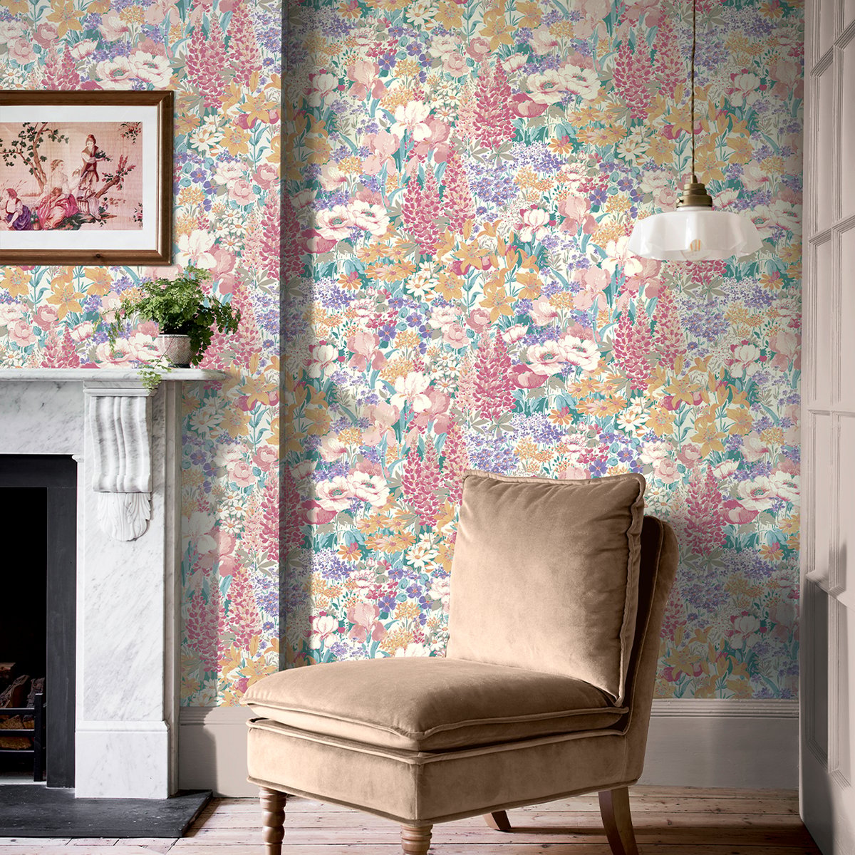 Papier peint Fleurs des champs Everingham Meadow multicolore, LAURA ASHLEY