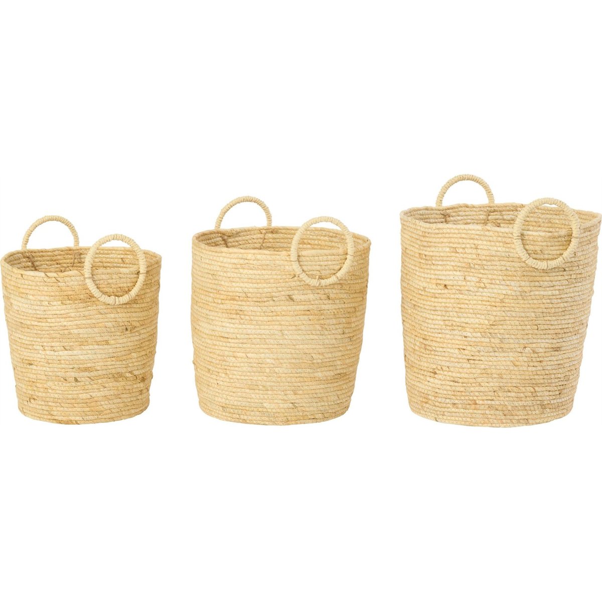 Set de 3 paniers ronds tressés avec anse naturel, RECOLLECTION