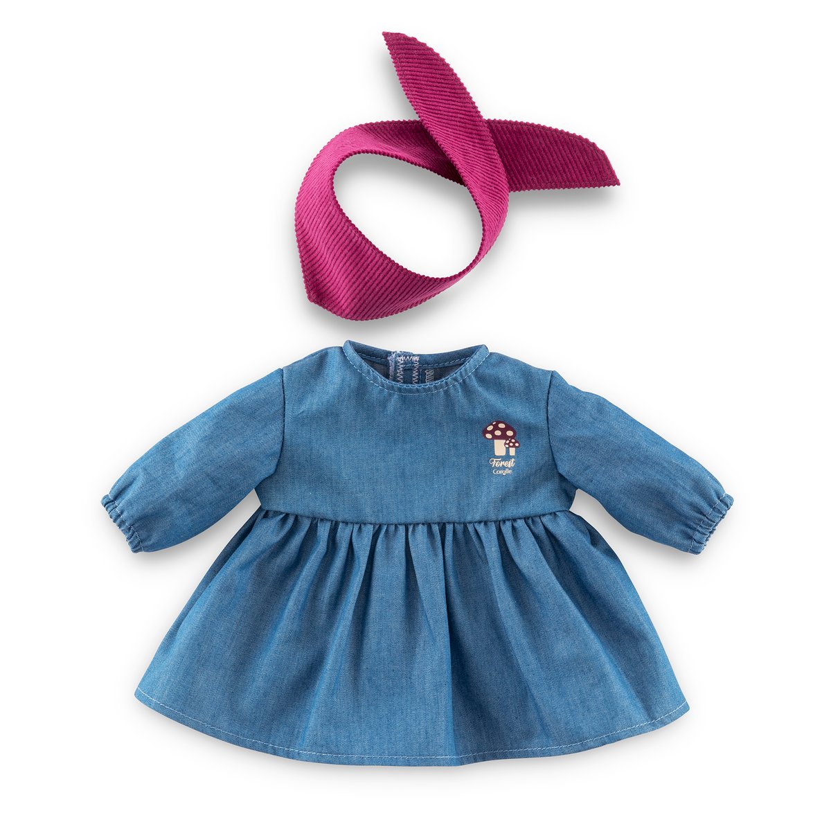 Robe en Jean Manches Longues & Foulard pour poupon 30 cm couleur unique, COROLLE