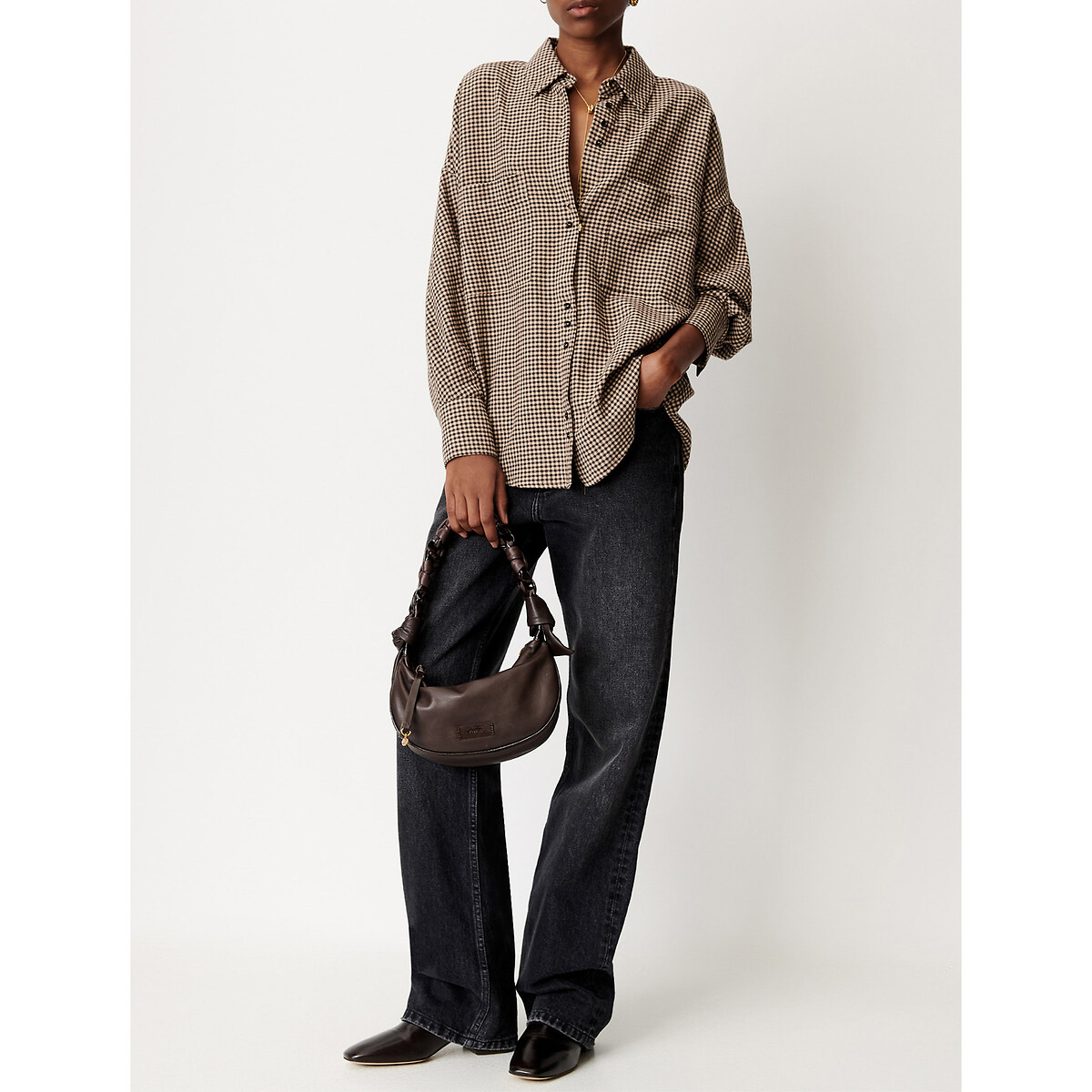 Chemise col lavallière vichy, CECILY vichy beige, SESSUN