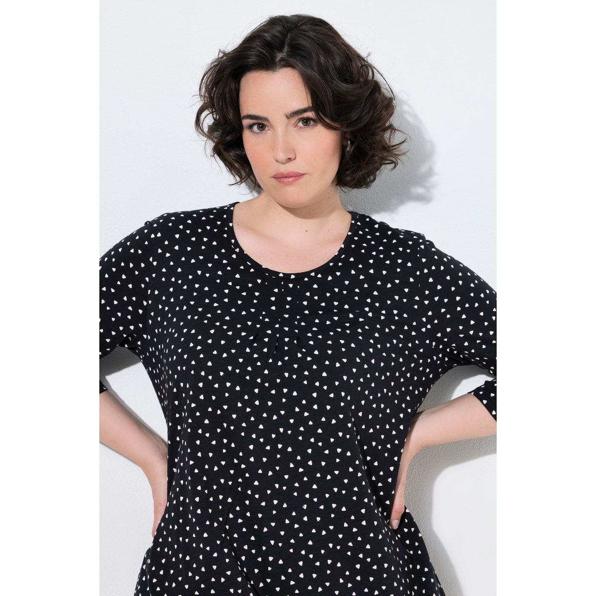 T-shirt avec plis fantaisie noir, ULLA POPKEN