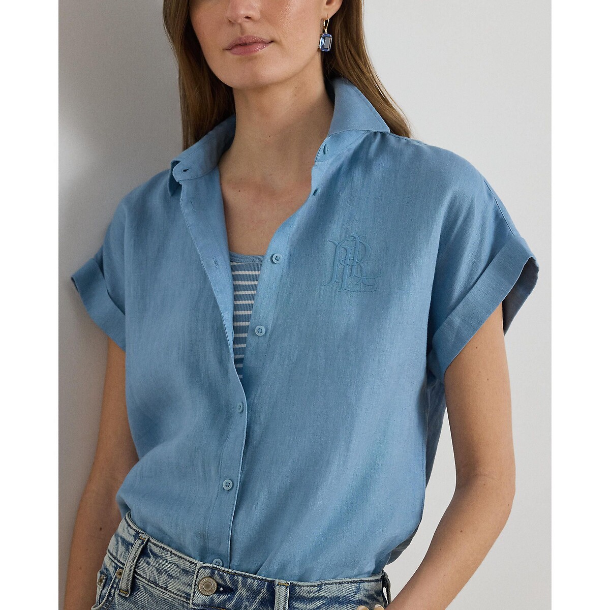 Broono Linen Shirt with Short Sleeves light blue, LAUREN RALPH LAUREN
