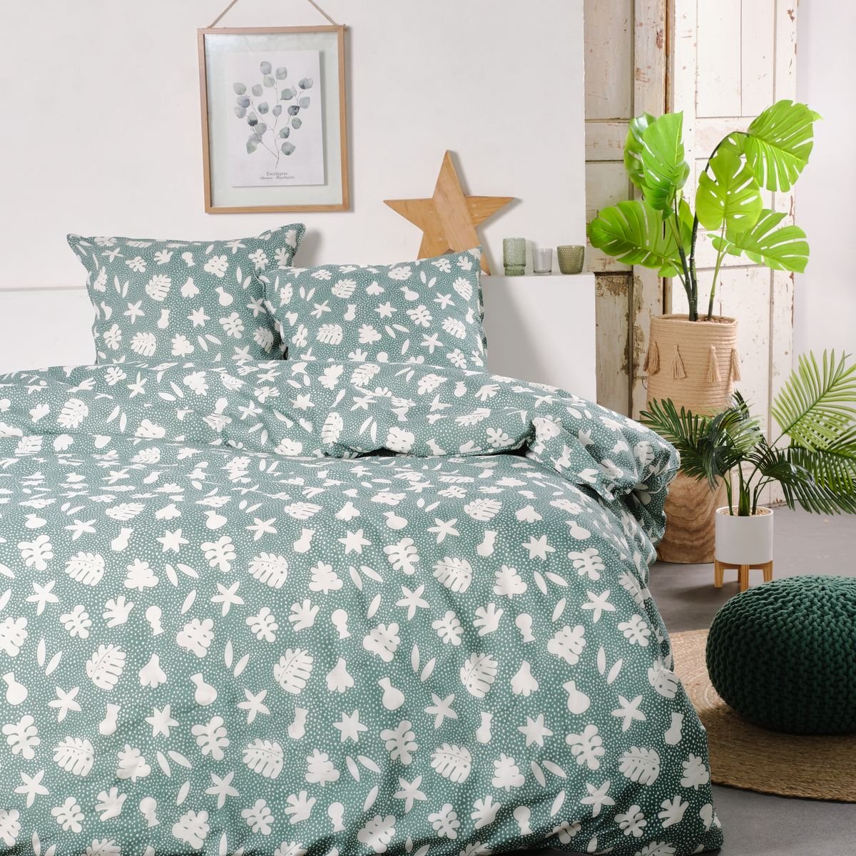 Parure de lit imprimé floral coton SUNSHINE AGATHE vert, TODAY