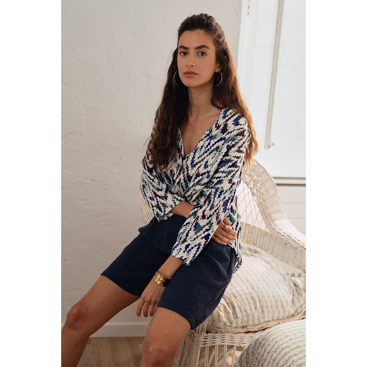 Top imprimé graphique blue camille, MOLLY BRACKEN