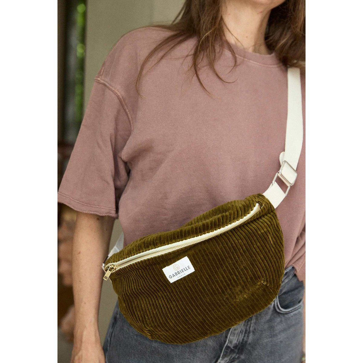 Sac banane en velours, VELOURS vert olive, GABRIELLE PARIS