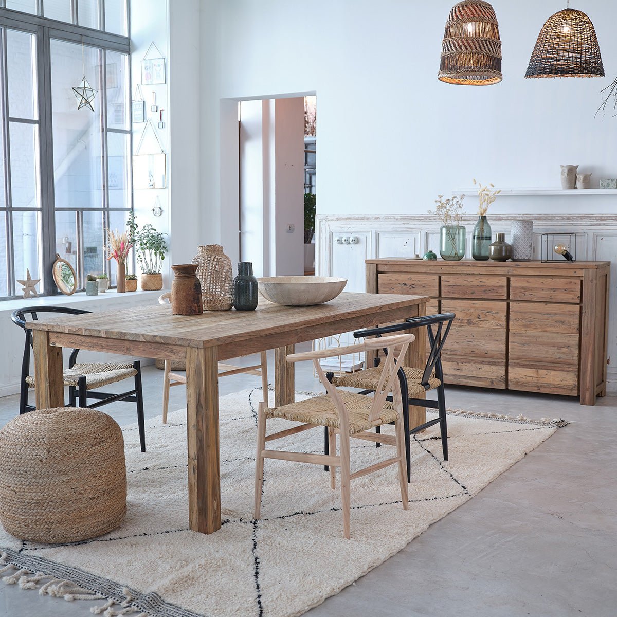 Commode en bois de teck recyclé 160 cm CARGO naturel, BERAH GETAH