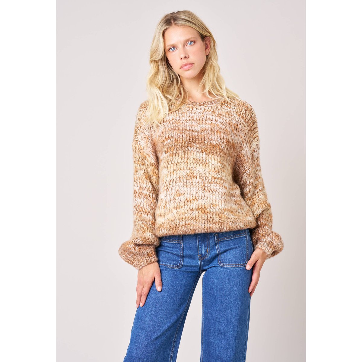 Pull femme maille multicolore effet chiné JALINE marron, DEELUXE