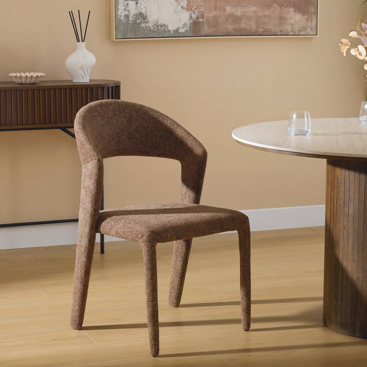 Lot de 2 chaise en tissu structure acier ALMEE marron, ATMOSPHERA