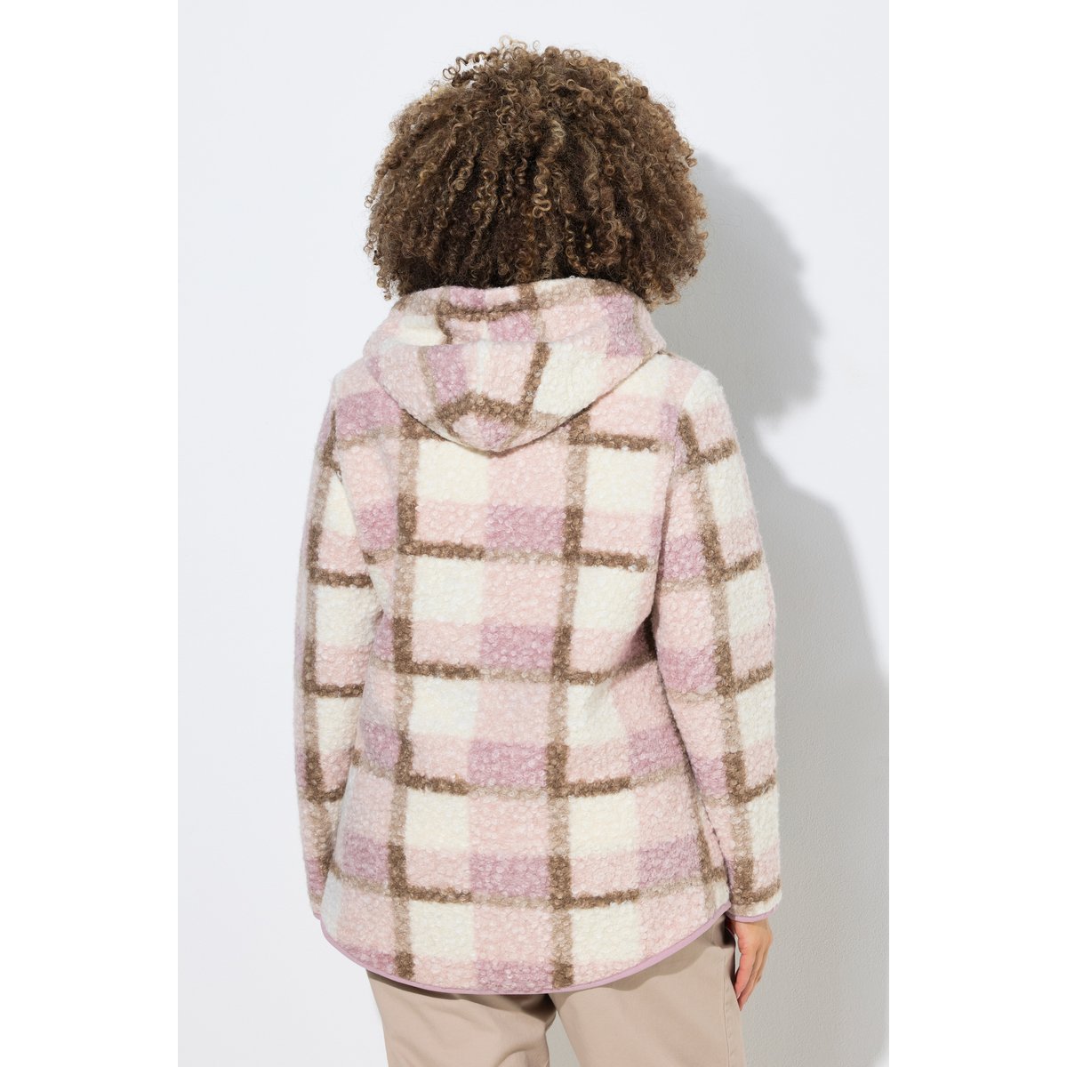 Veste longue en polaire bouclée rose tendre, ULLA POPKEN