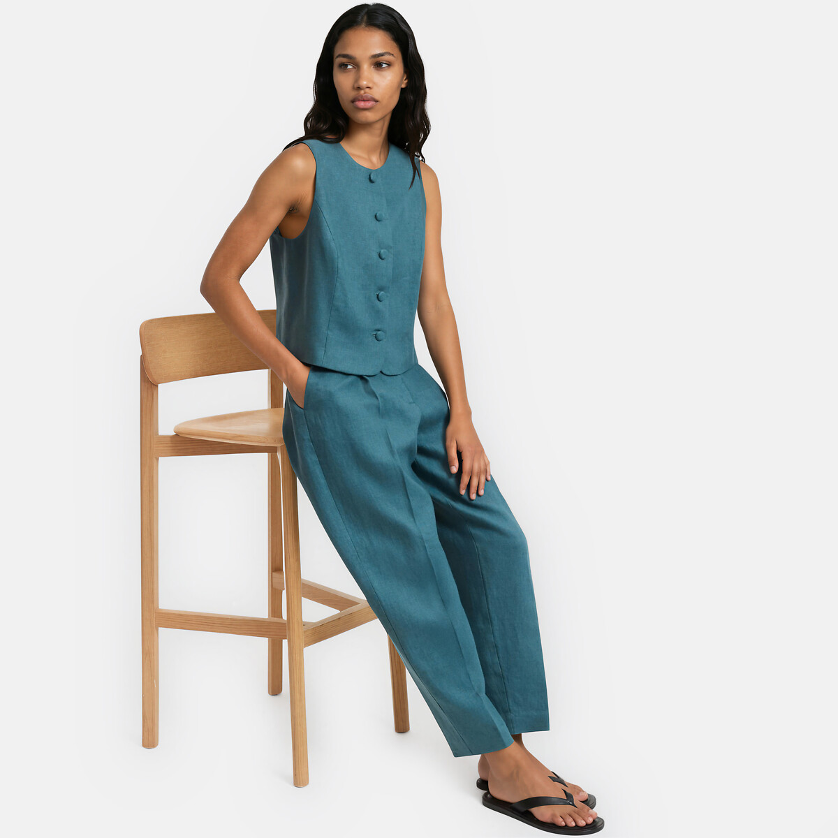 Linen Pleat Front Cigarette Trousers emerald green, LA REDOUTE COLLECTIONS
