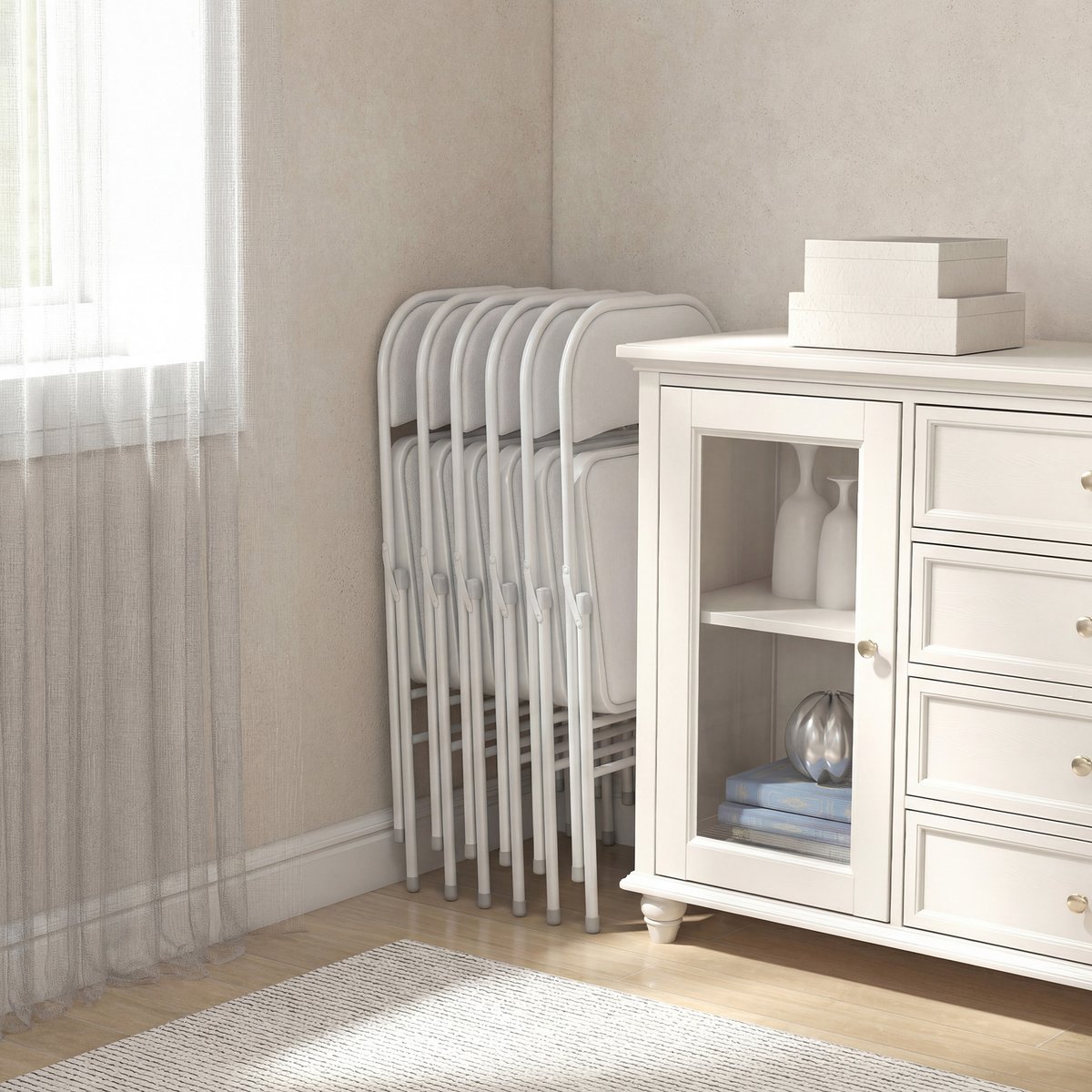 Chaise pliante Revêtement synthétique Blanc blanc, HOMCOM