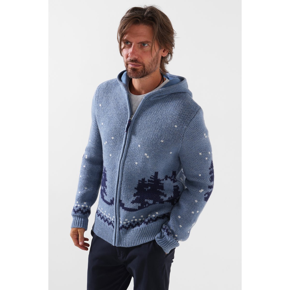 Pull à Capuche en Maille Grizzly bleu, JOE BROWNS