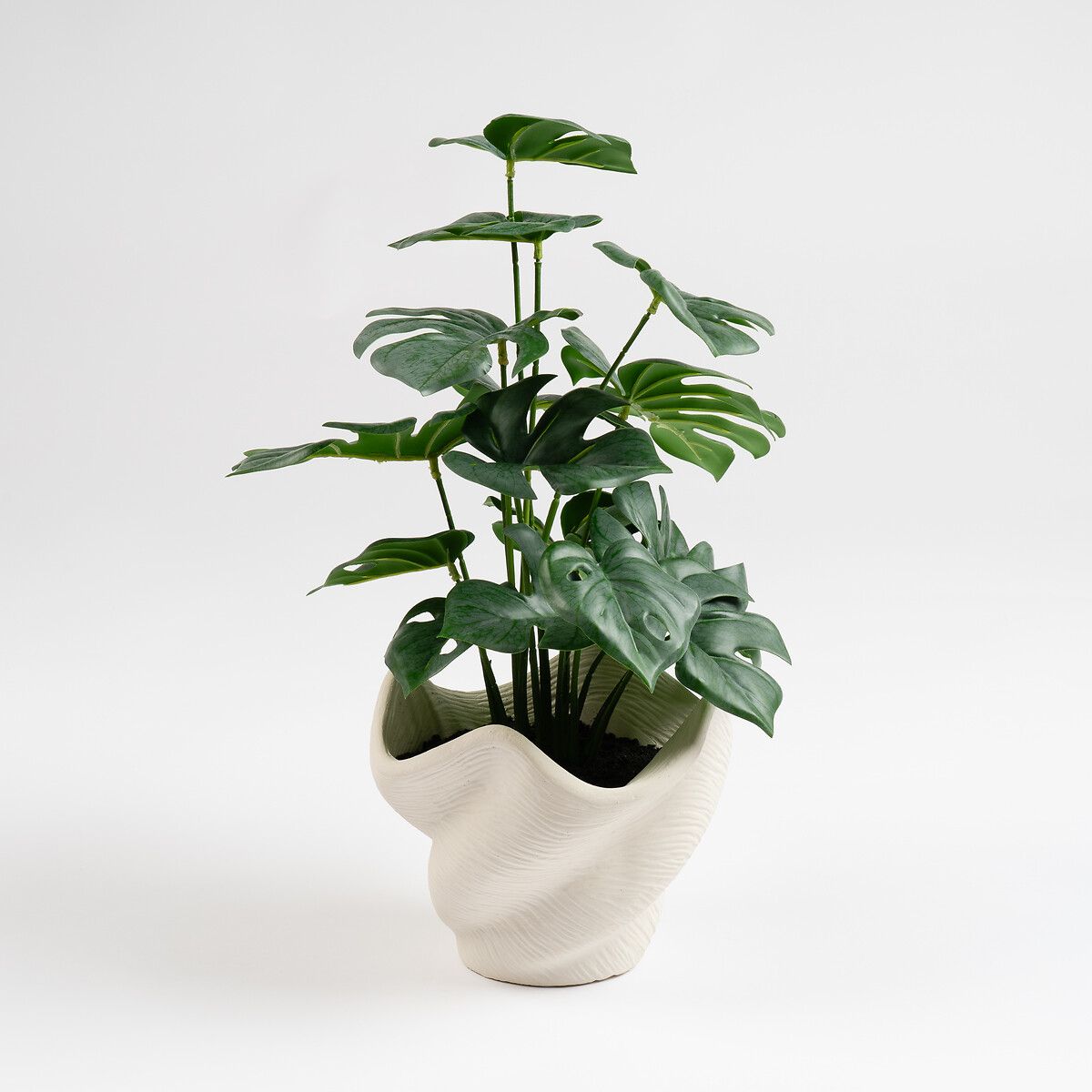 45cm Artificial Variegated Monstera in Cement Shell Pot green, SO'HOME
