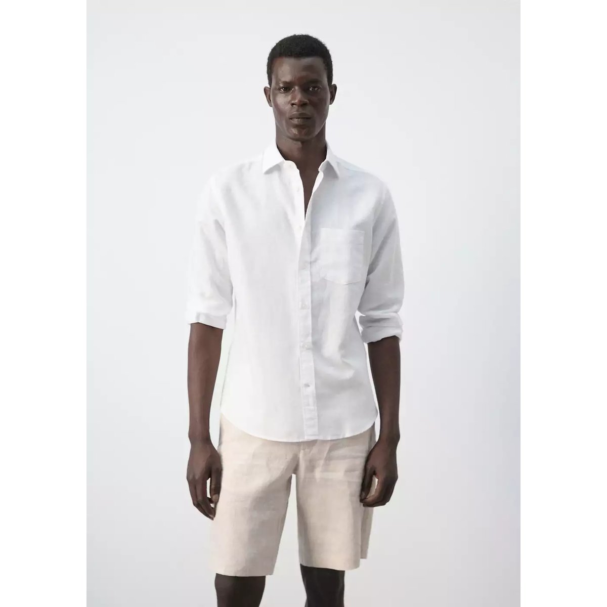 Chemise en coton de lin à coupe régulière blanc, MANGO MAN