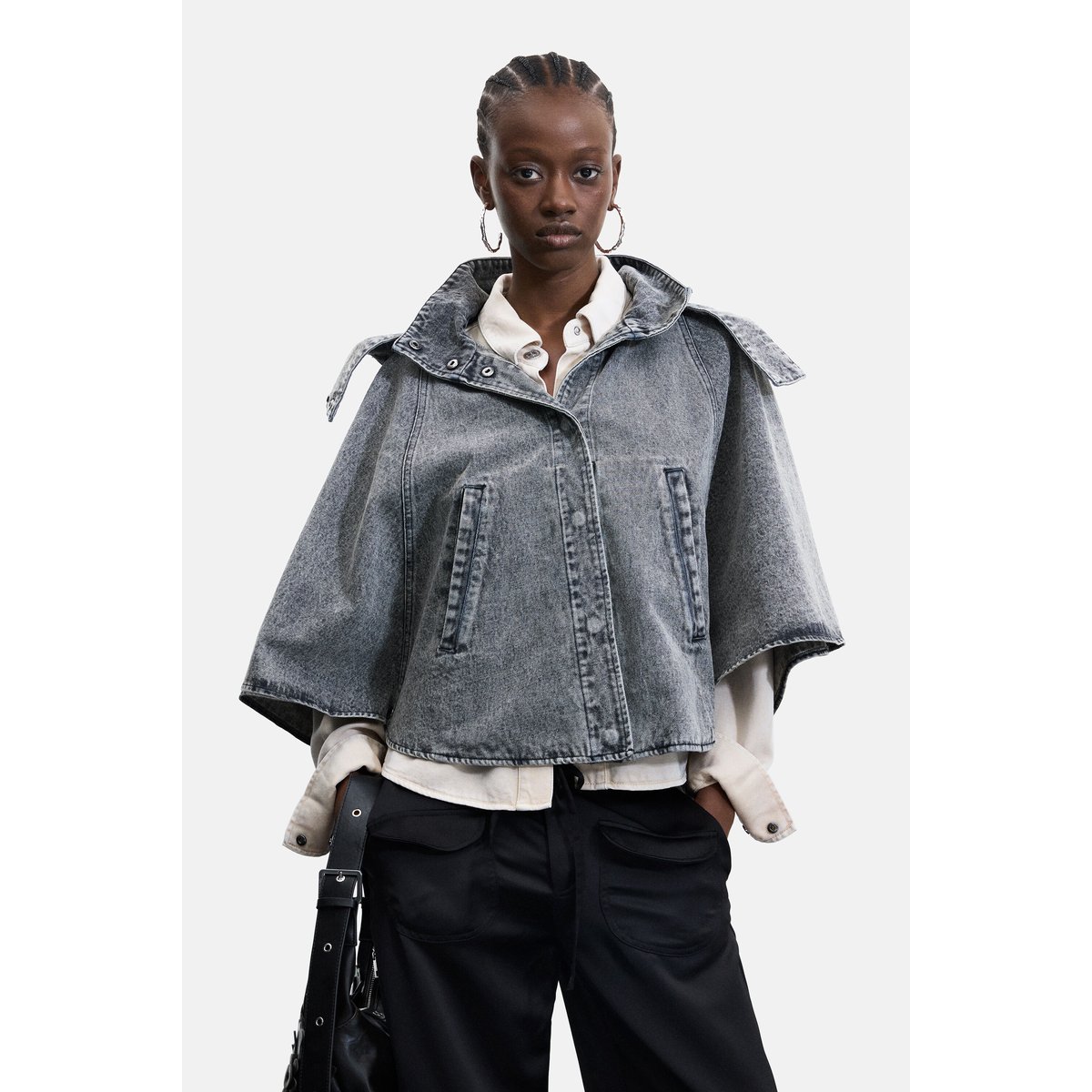 Poncho en denim 100 % coton gris, DESIGUAL