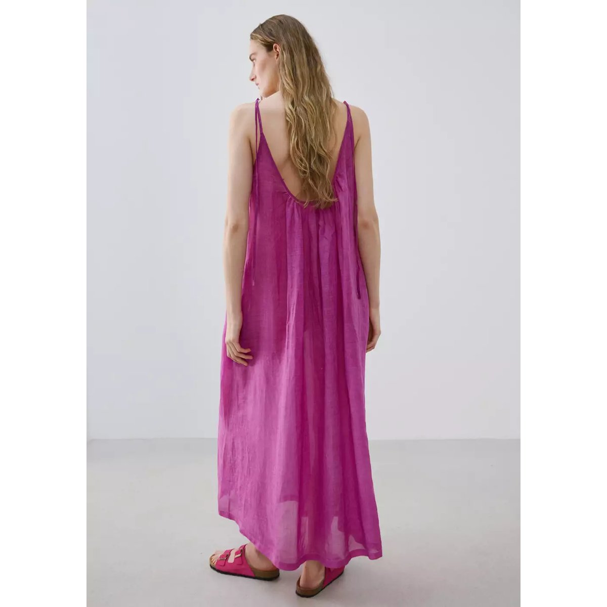 Pantalon 100 % ramie effet overdyed fuchsia, MANGO