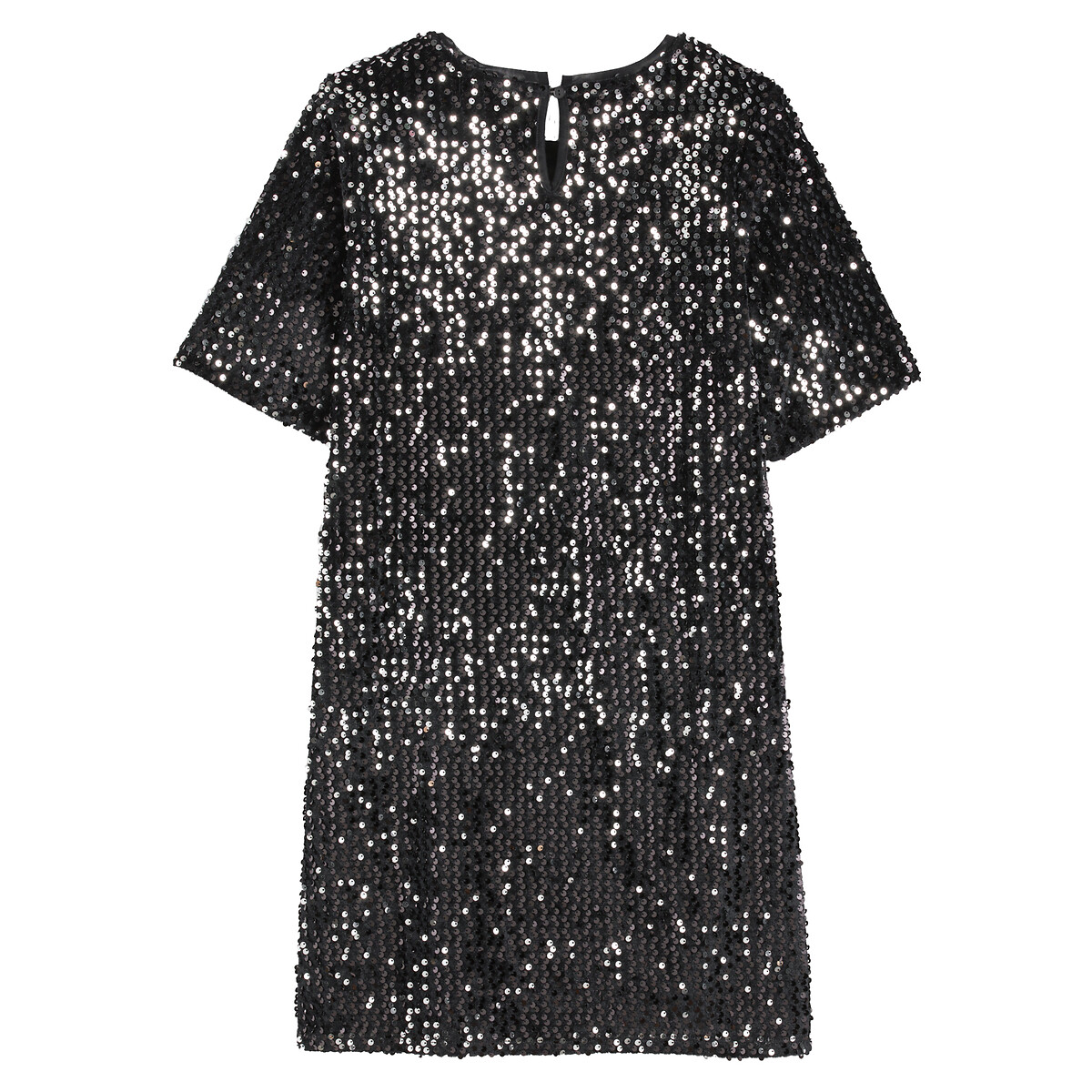 Recycled Sequin Shift Dress with Short Sleeves black, LA REDOUTE COLLECTIONS