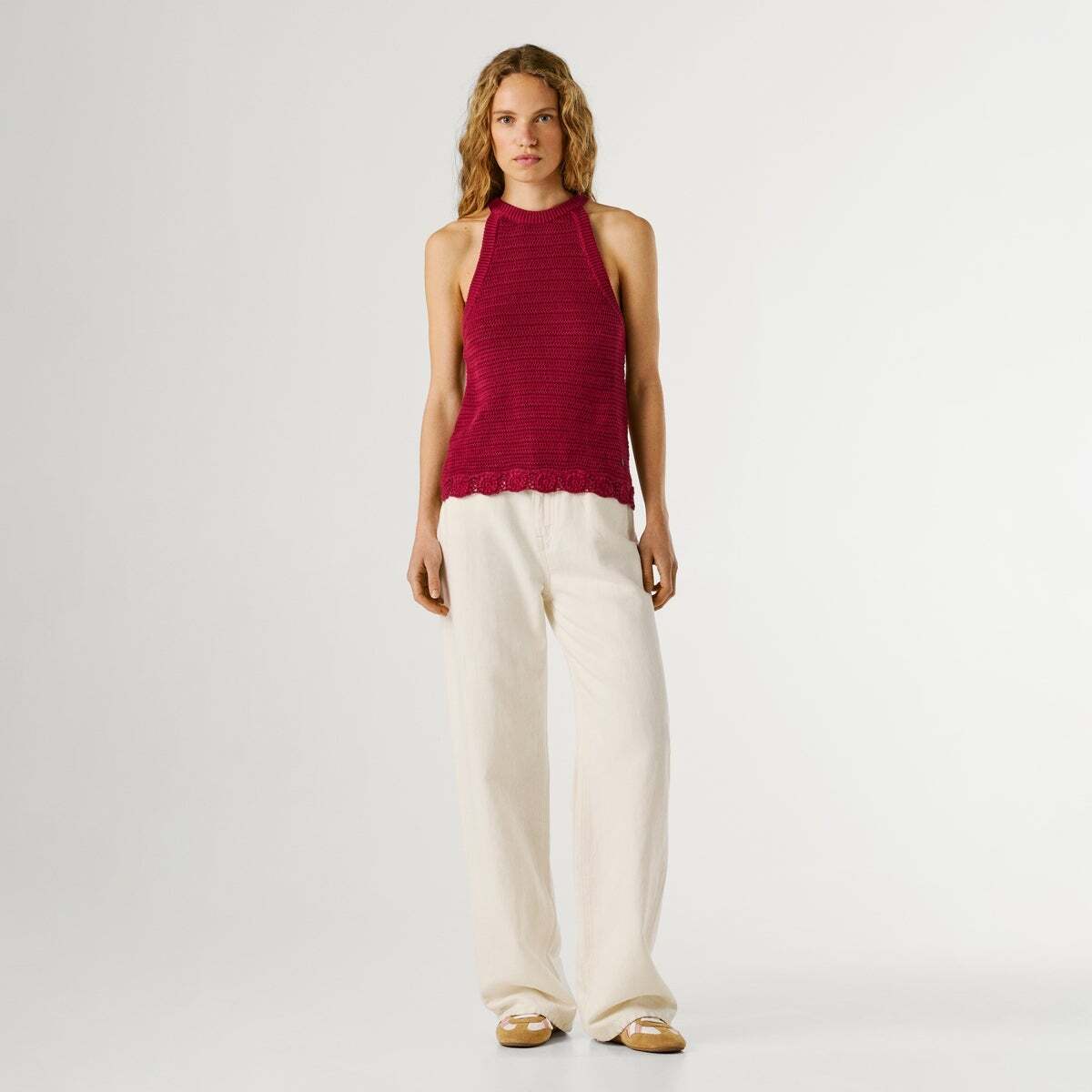 Top Crochet À Col Halter rose canneberge, PEPE JEANS