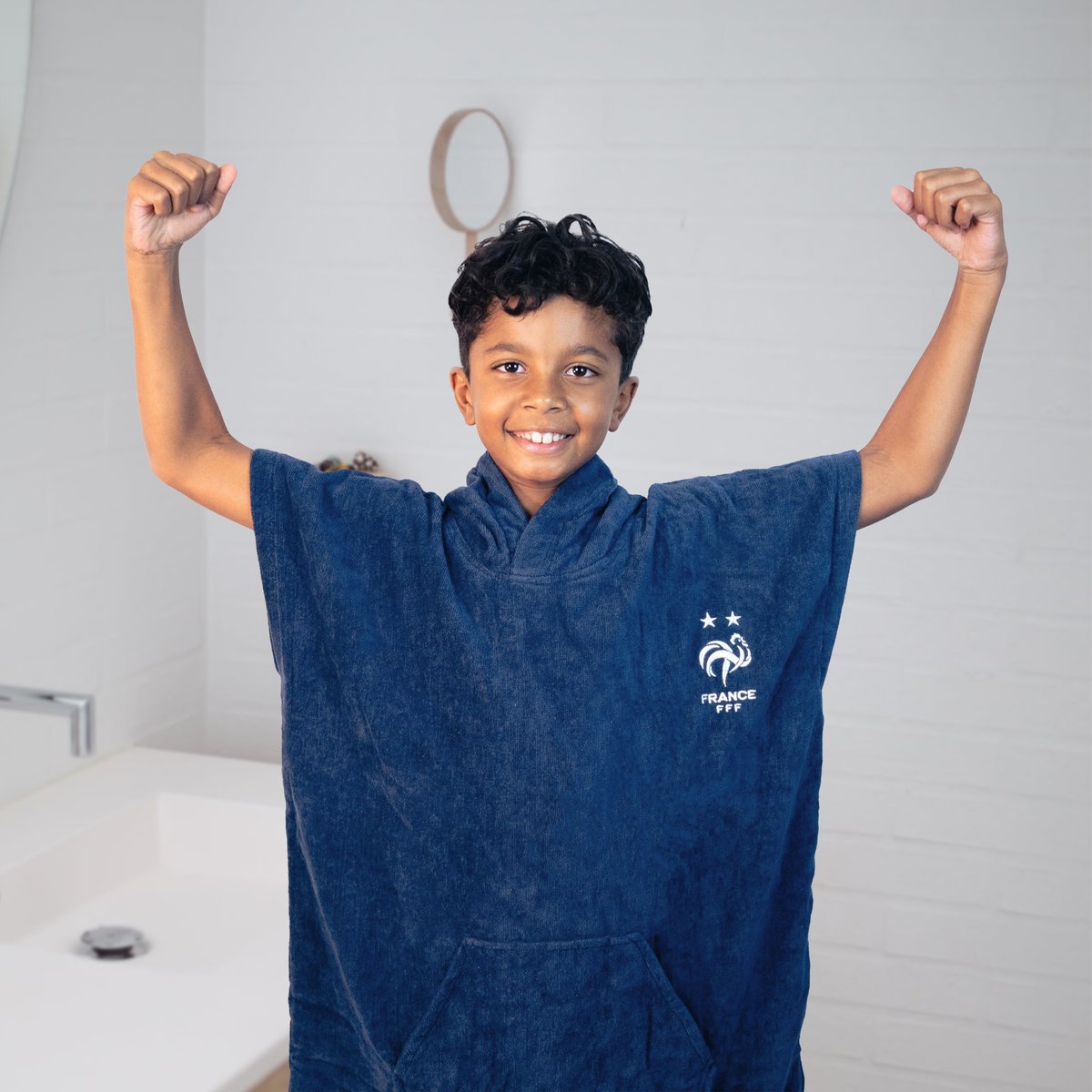 Poncho de bain Enfant 100% Coton, Équipe de France de Football LOGO bleu marine, FFF