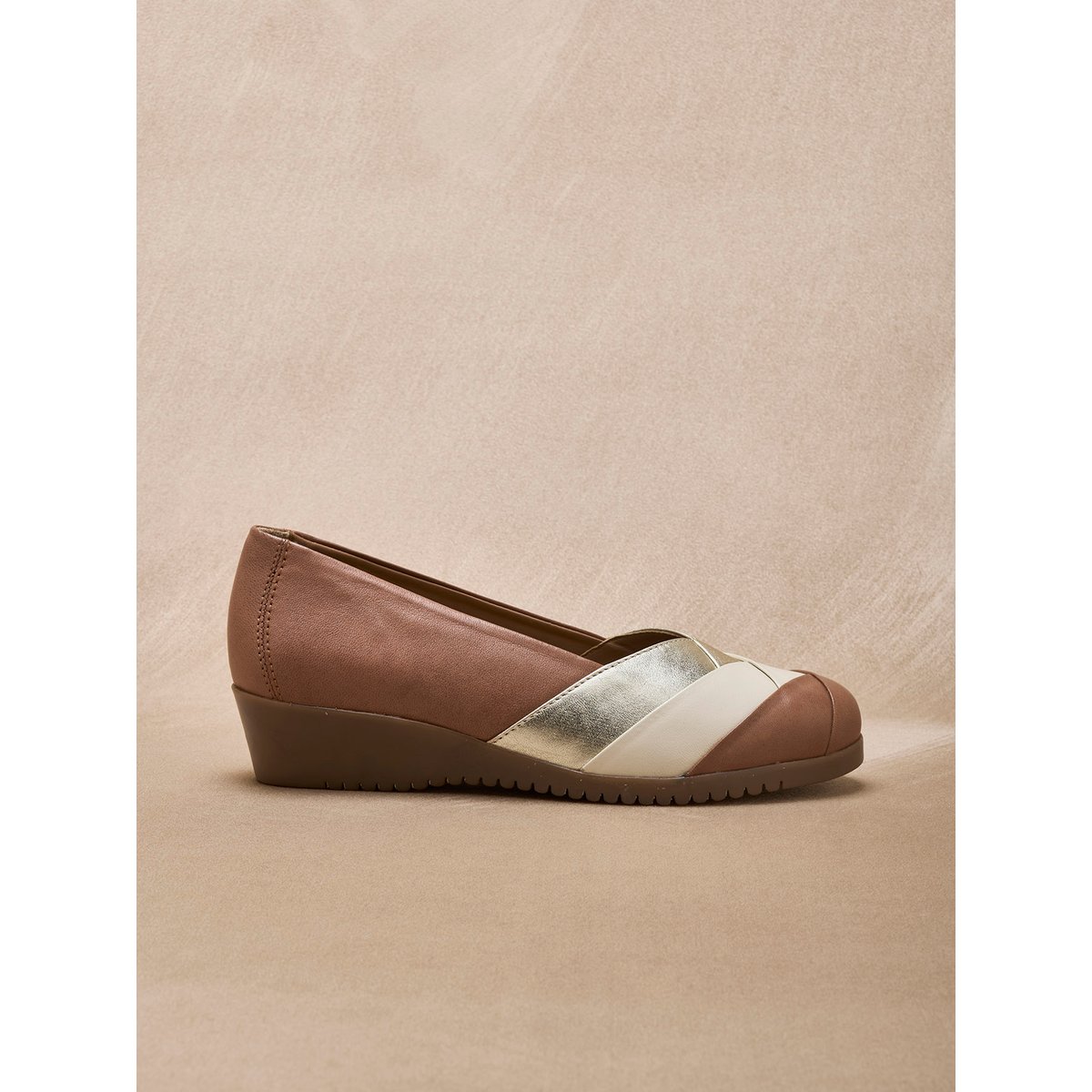 Ballerines tricolore tout cuir marron, PEDICONFORT