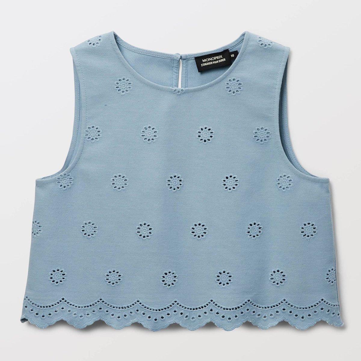Top brodé en coton alaska, MONOPRIX
