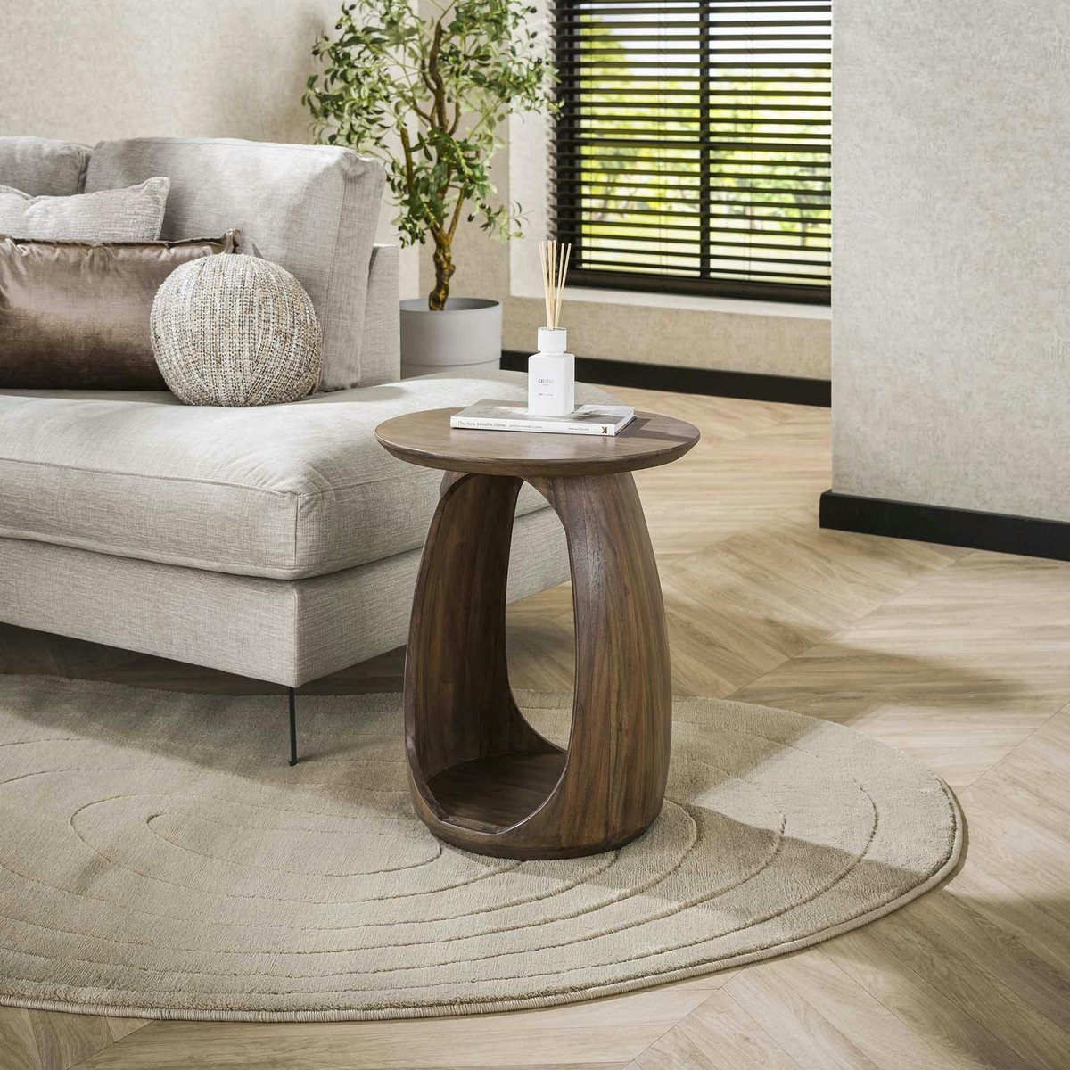 Table d’appoint bois brun – rangement intégré, 56 cm MYSORE marron, PIER IMPORT