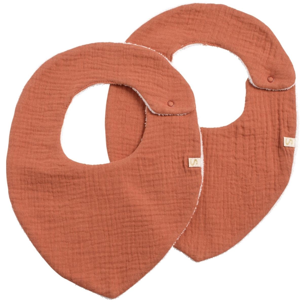 Lot de 2 bavoirs en double gaze de coton terracotta, SAUTHON