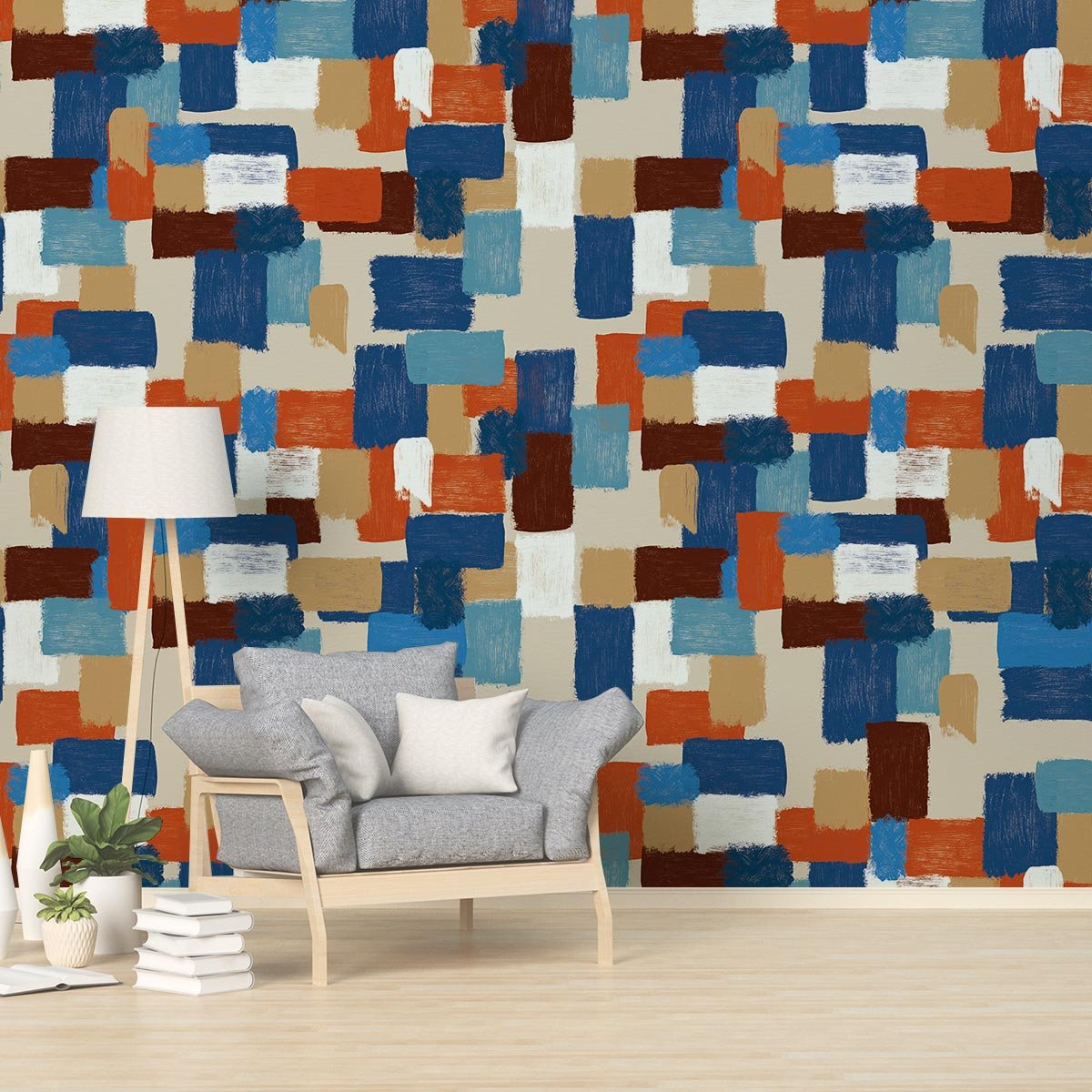 Papier peint, blue brush bleu, HEXOA