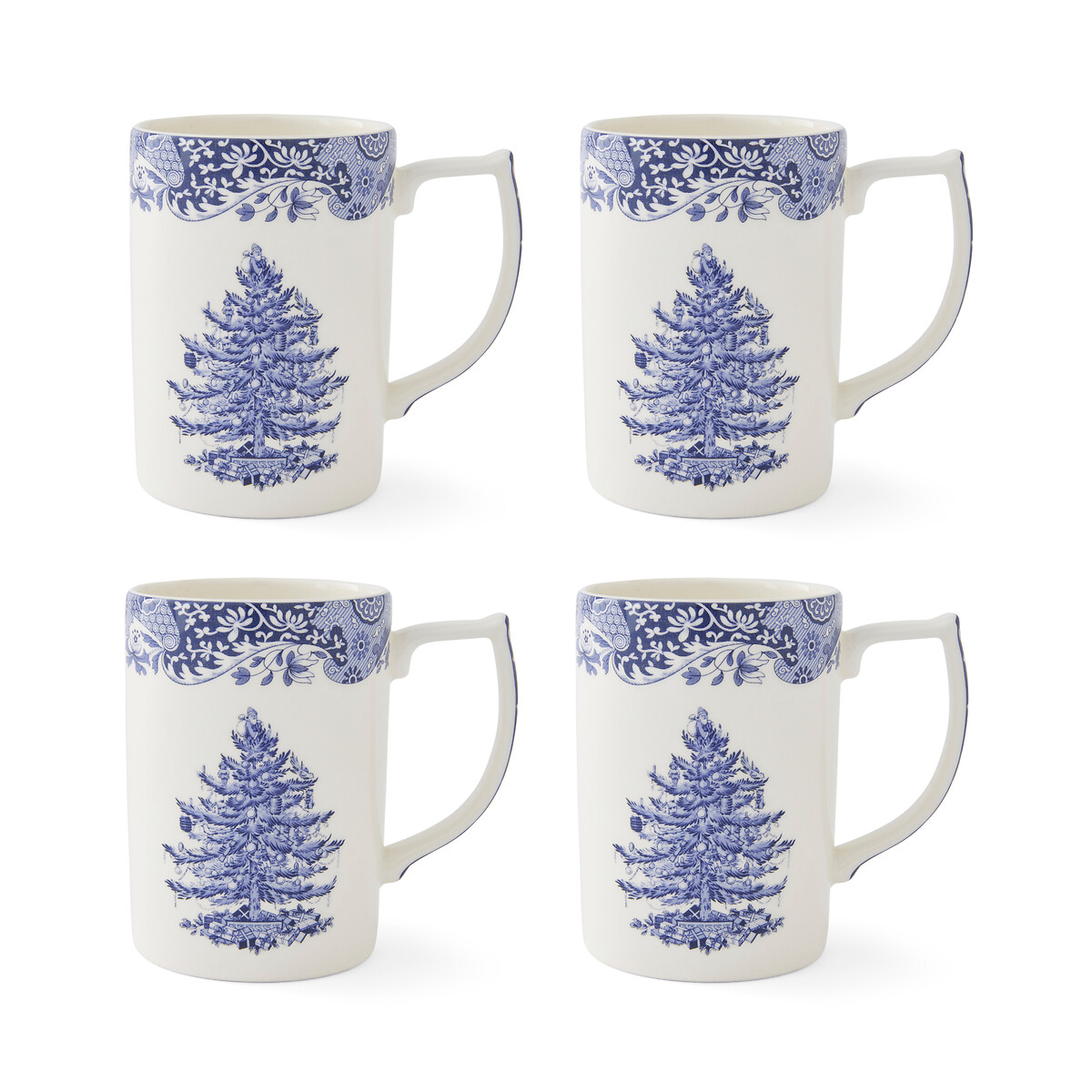 Set of 4 Blue Christmas Tree Mugs blue, SPODE