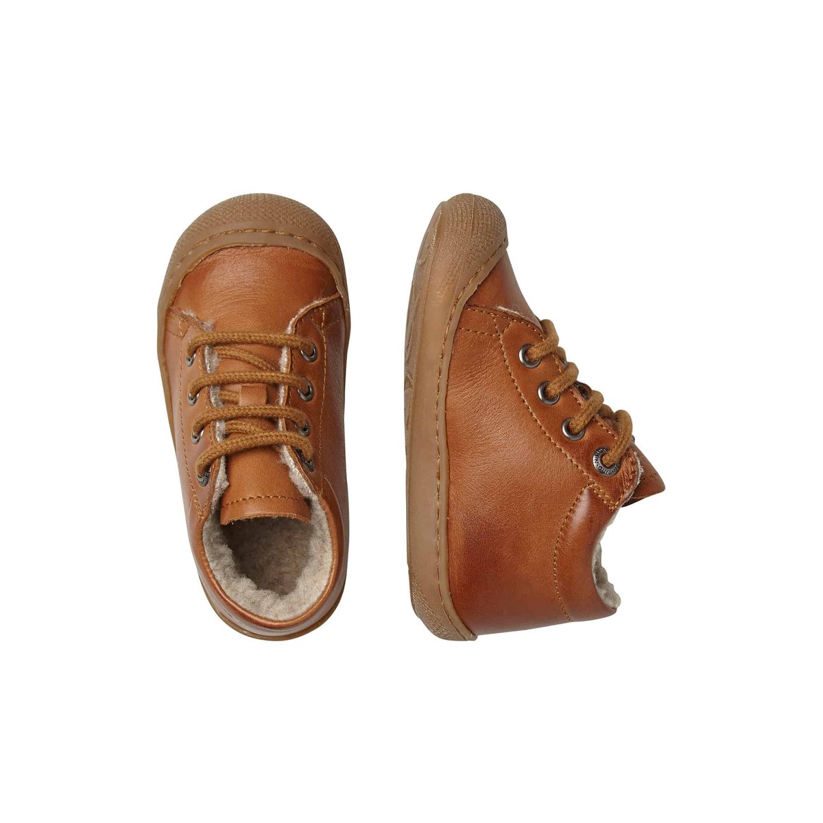Chaussures premiers pas en cuir doublés en laine COCOON cognac, NATURINO