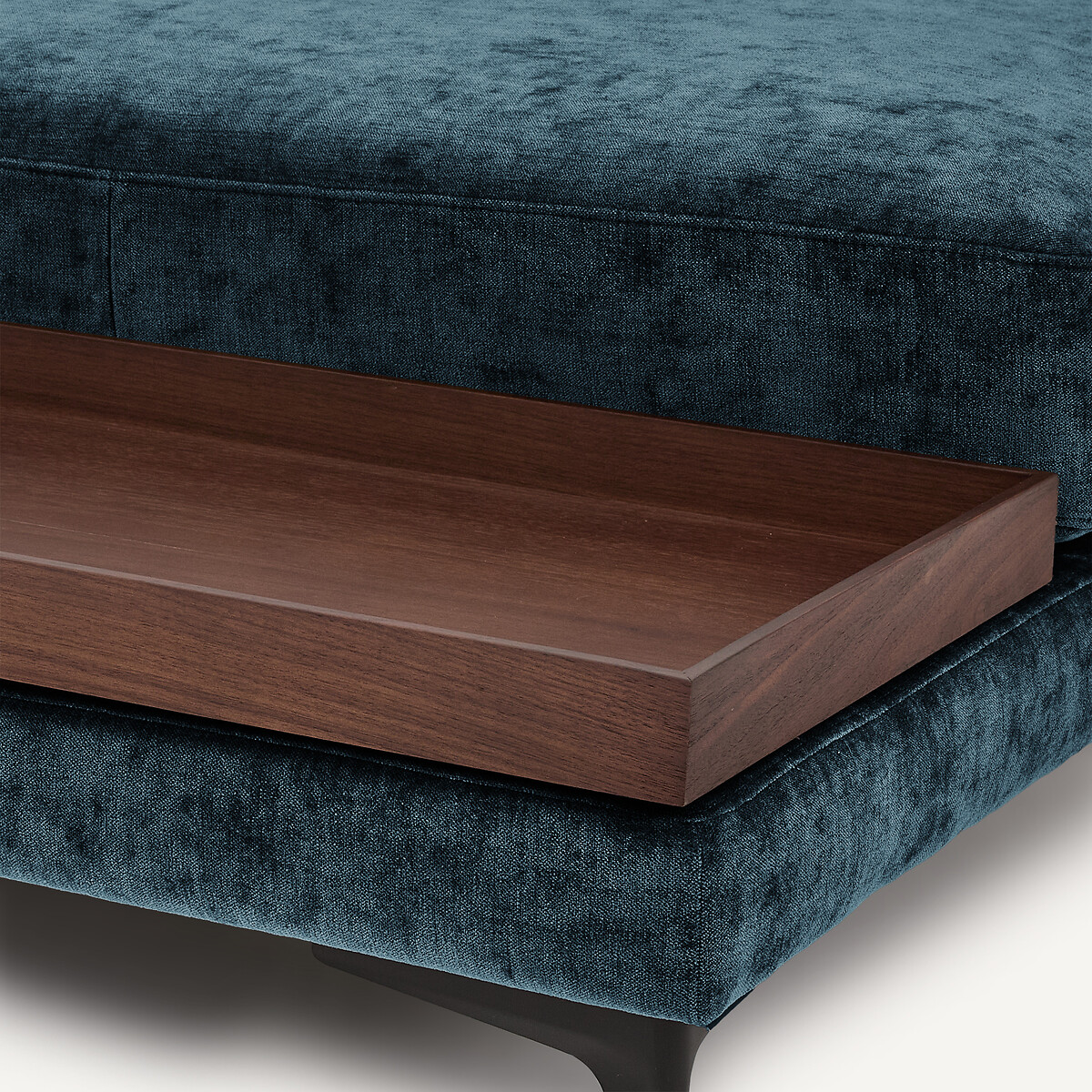 Poggiapiedi con vassoio, misto velluto, MODERNISTE, design di Emmanuel Gallina iris nero, EMMANUEL GALLINA X AM.PM