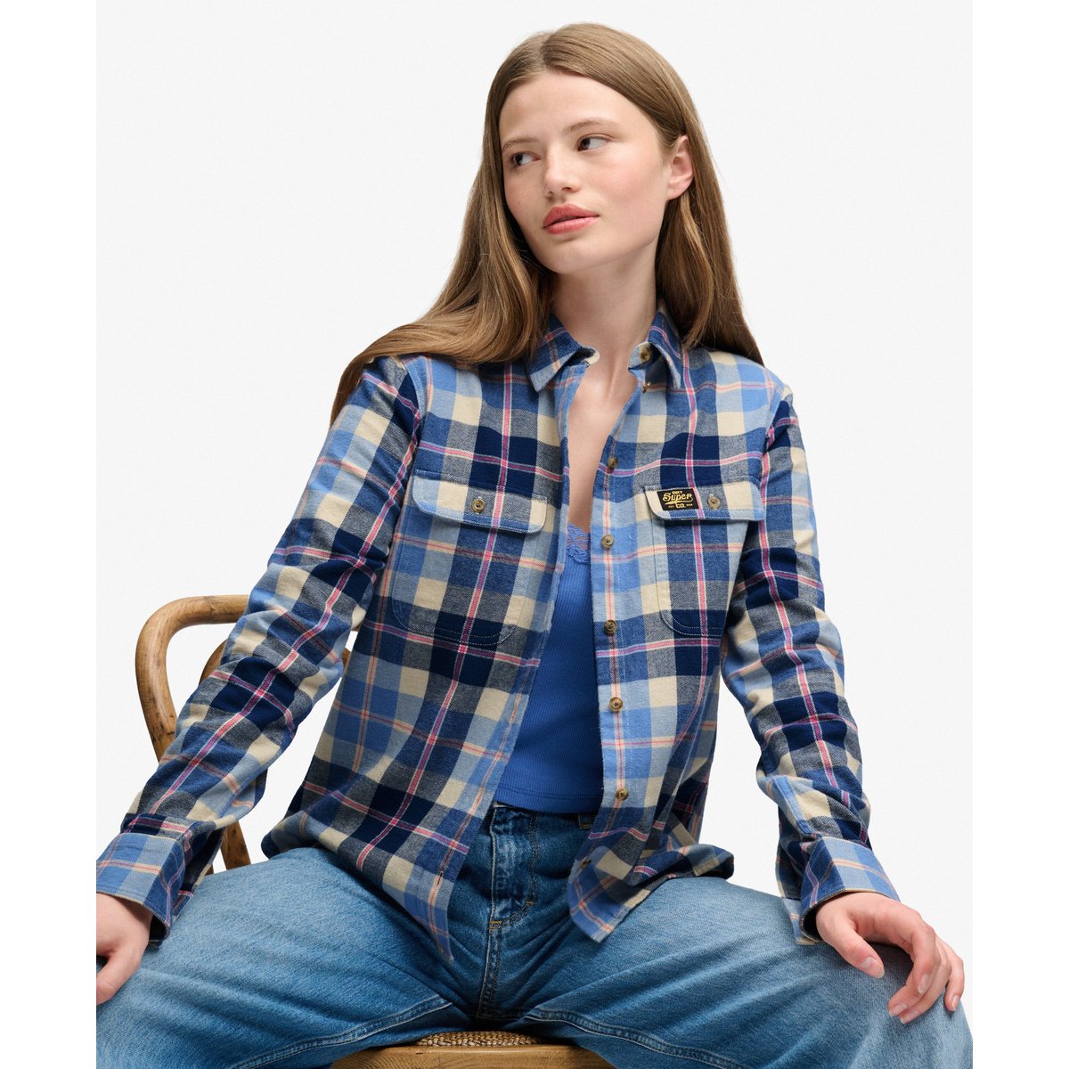 Chemise Flanelle Carreaux Coupe Décontractée bleu classique à carreaux, SUPERDRY