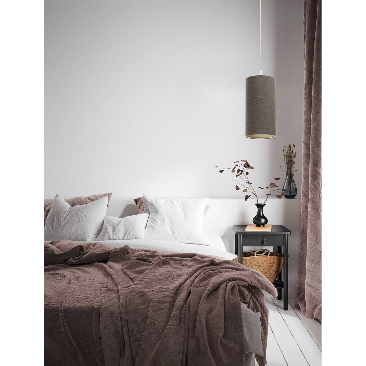 Suspension en lin rond Boho Elegant lin naturel et rotin clair, BPS KONCEPT