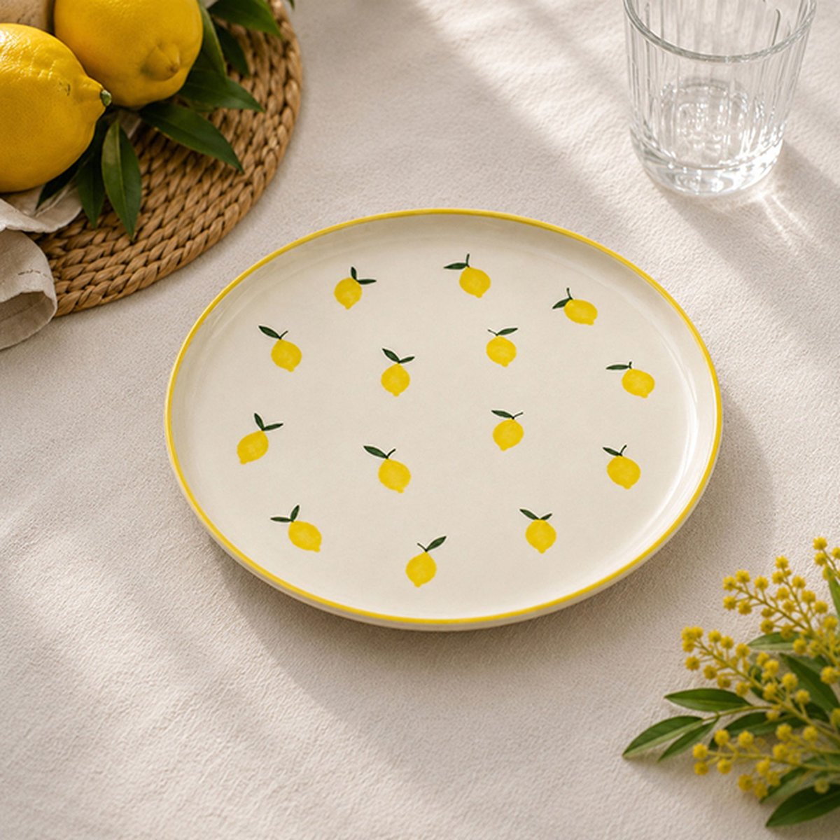 Lot de 6 assiettes plates 26cm en grès, CITRON beige et jaune, NOVASTYL