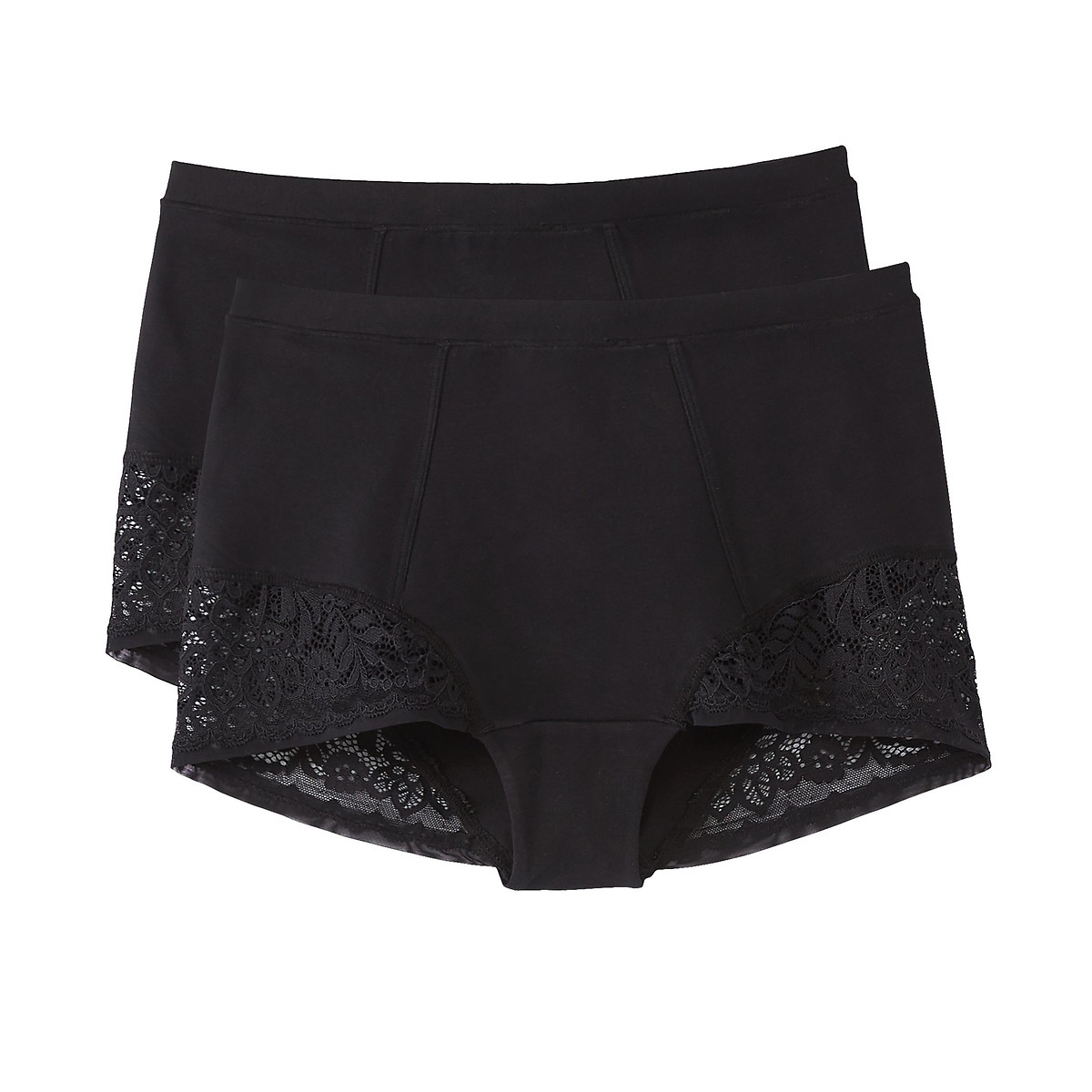 Confezione da 2 slip alti in cotone e pizzo nero , ANNE WEYBURN