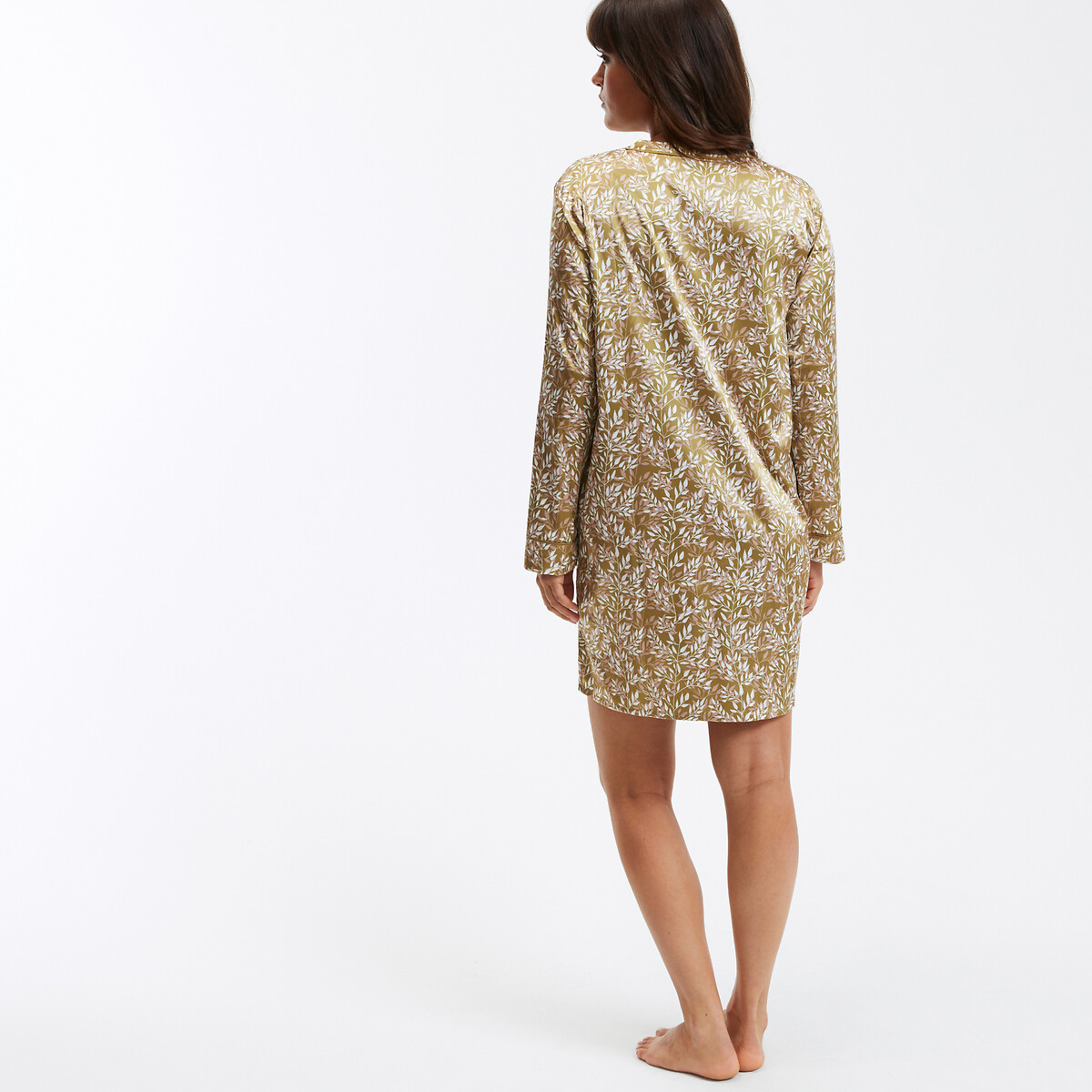 Leaf Print Satin Nightshirt ochre print, LA REDOUTE COLLECTIONS