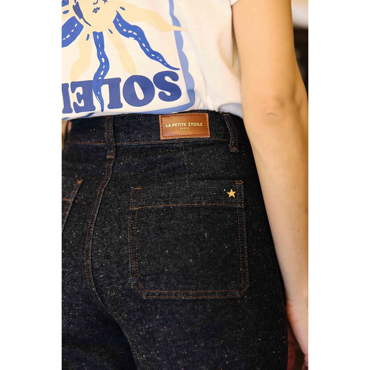 Jeans met wijde pijpen en hoge taille, ATLANTY brut , LA PETITE ETOILE
