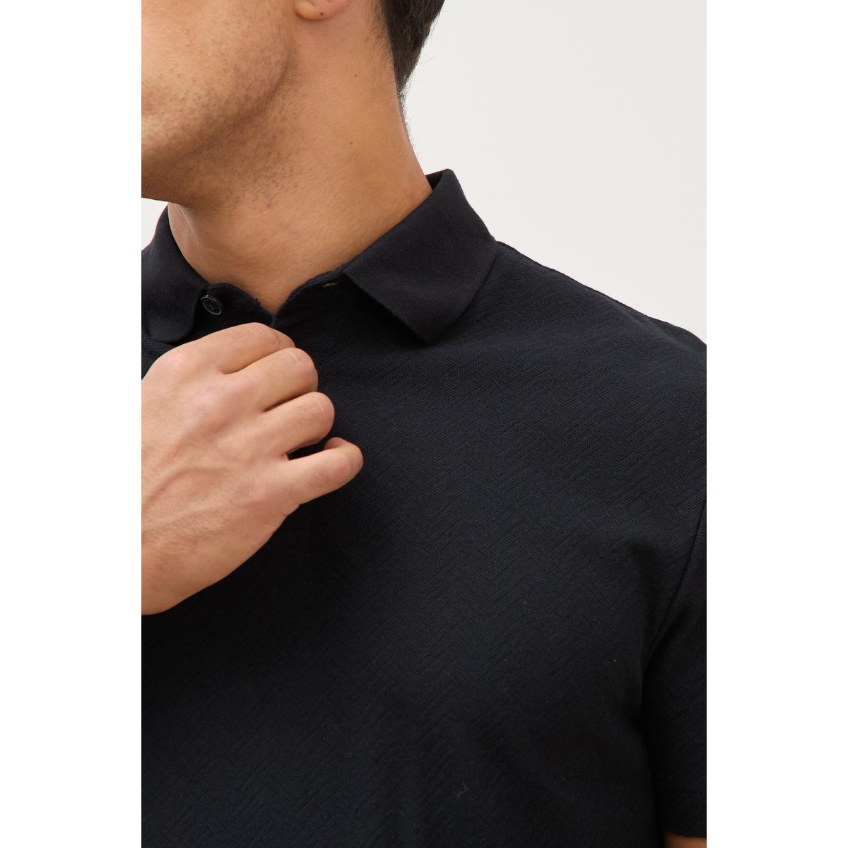 Polo droit en coton manches courtes noir, BONOBO