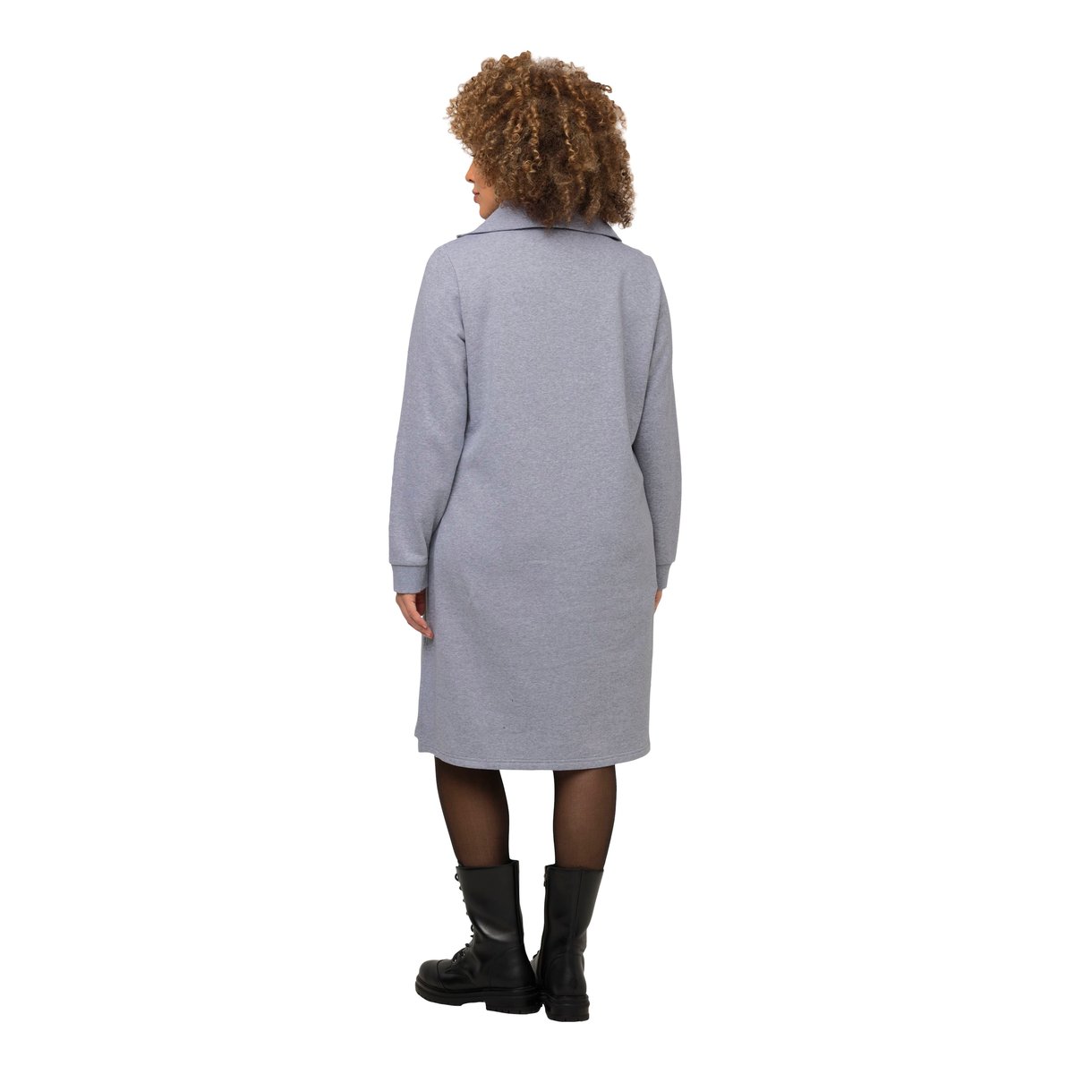 Robe en molleton à col camionneur et manches gris clair chiné, ULLA POPKEN