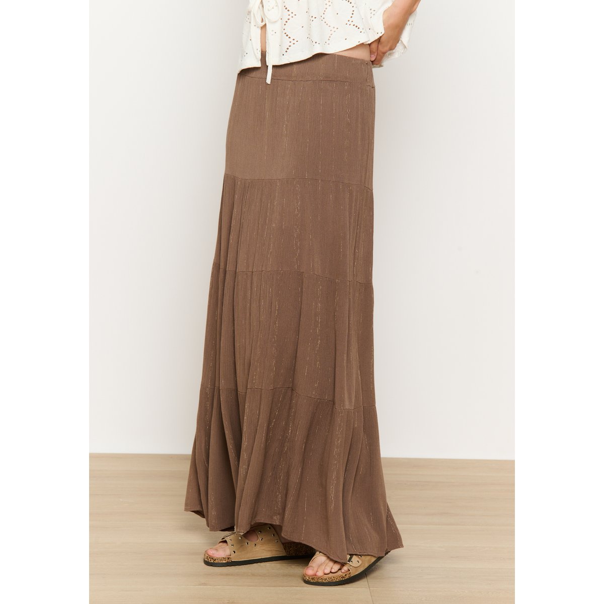 Jupe longue fluide brun fonce chocolate, LOLALIZA