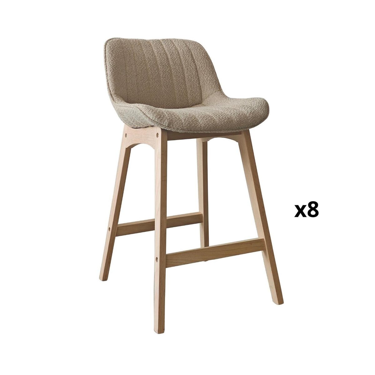 Lot de chaises d'îlot et bar en chêne et assise tissu bouclette 65cm MILK | Lot de 8 beige, MOB IN