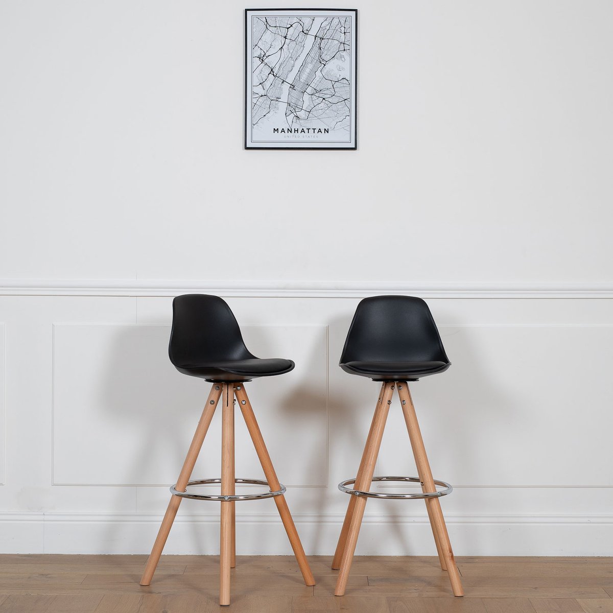 Tabourets scandinaves, lot de 2, TOBIAS noir, naturel, HAPPY GARDEN