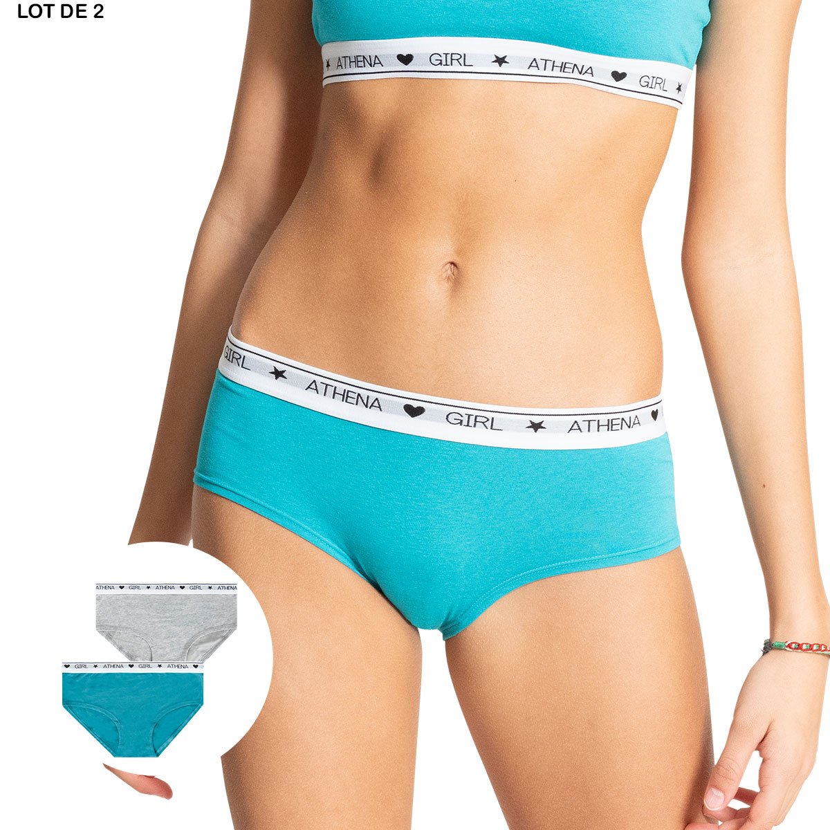 Lot de 2 boxers gris chiné-bleu ciel, ATHENA