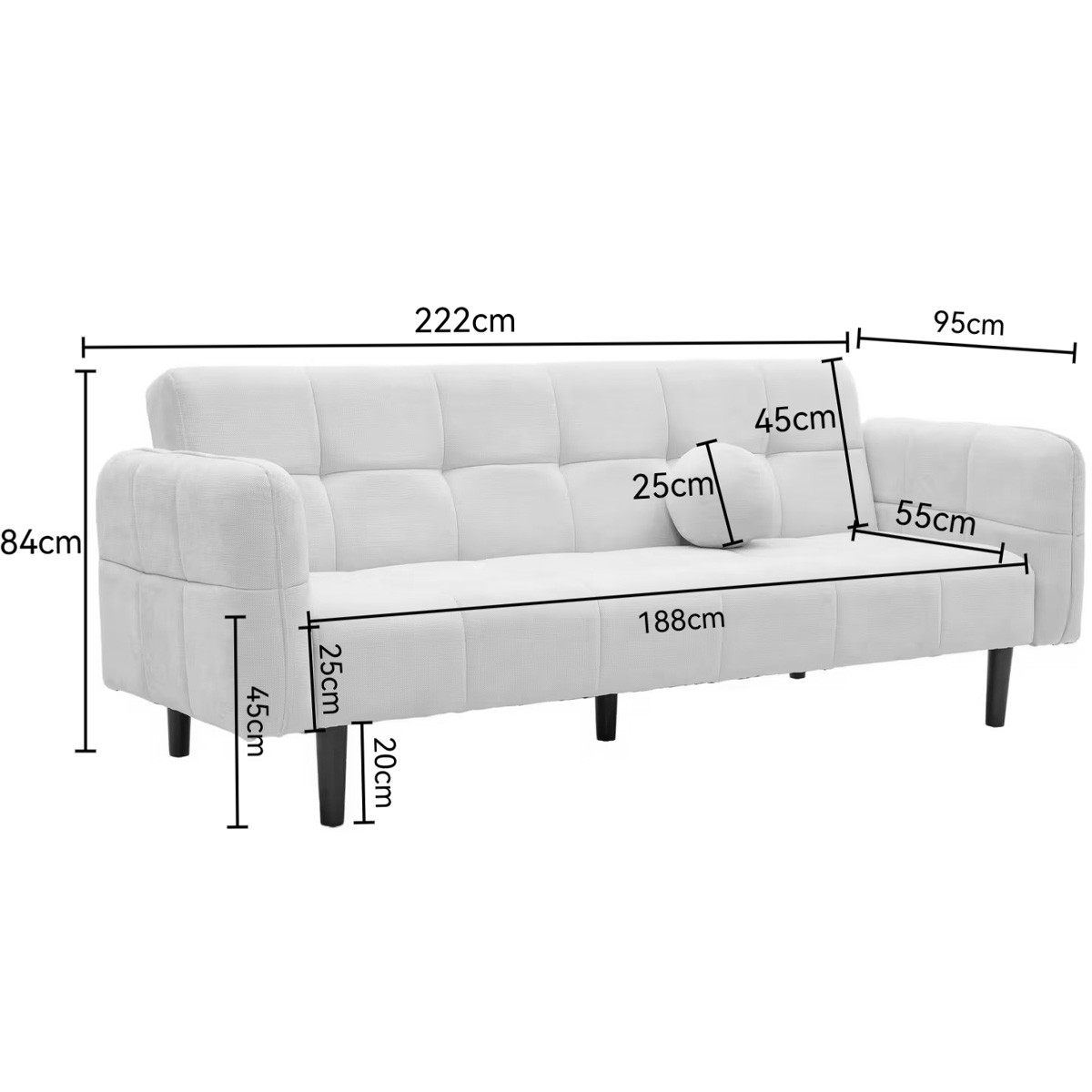 Canapé convertible 3 places en tissu chenille - PAVIA beige, HOMIFAB
