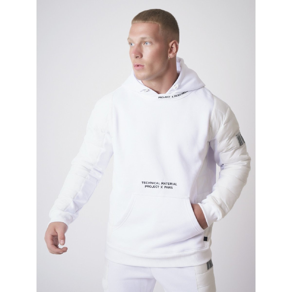 Sweat à Capuche à manches matelassées blanc, PROJECT X