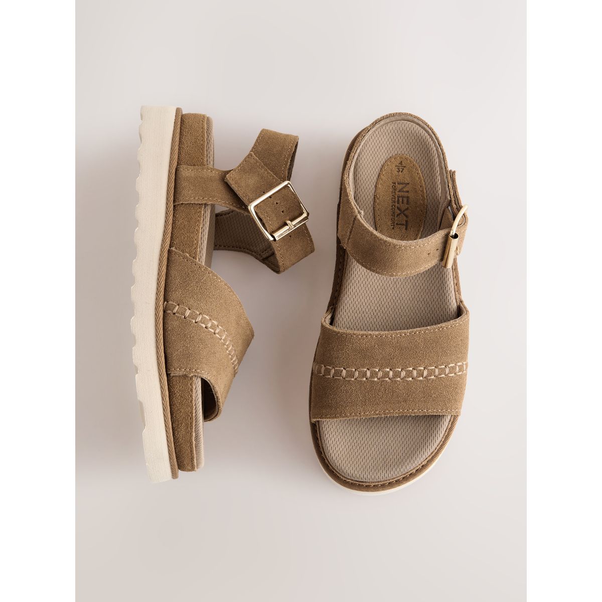 Sandales en cuir à plateforme et bout rond marron fauve, NEXT