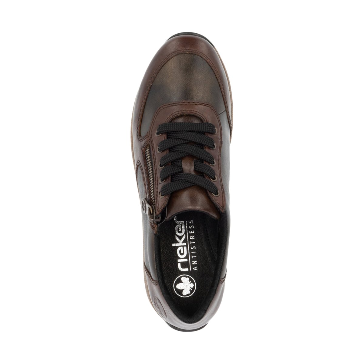 Sneakers kaki à talon plat avec des lacets plats et un zip latéral marron, RIEKER