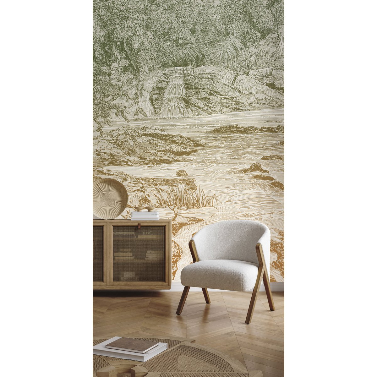 Papier peint panoramique Rives d'Abyssinie 240 x 270 cm - intissé mat FSC marron, LE PAPIERS DE NINON