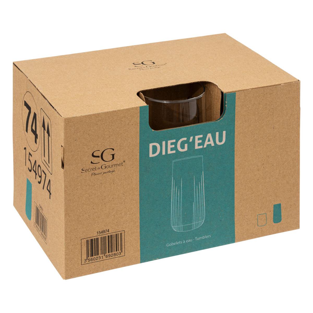 Lot de 6 verres hauts en verre DIEG'EAU transparent, SECRET DE GOURMET